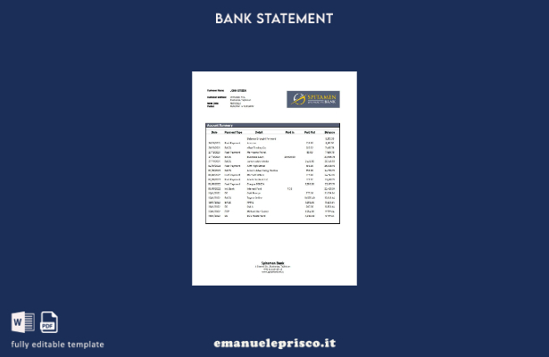 modello di parola di estratto conto bancario Spitamen Tagikistan stile verificat